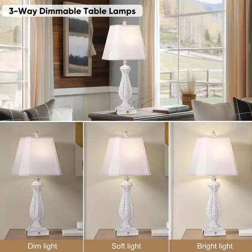 Vista 2 de Juego de 2 lámparas de mesa regulables de 3 vías para dormitorio, lámparas táctiles de 30 pulgadas de alto para sala de estar con puertos USB y tipo