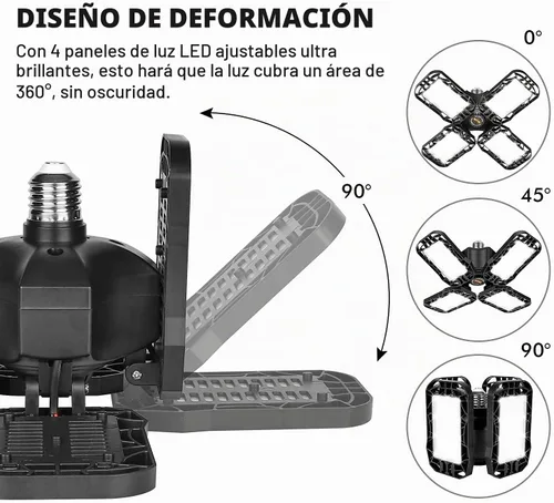 Vista 3 de Tudoccy - Paquete de 4 luces LED para garaje, luz de tienda ultra brillante de 120W con 4 paneles ajustables, 12000LM, base E26/E27, deformable