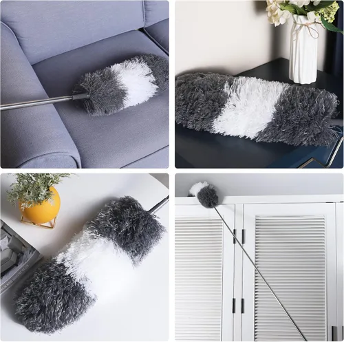 Vista 5 de BOOMJOY Juego de plumero de microfibra y telaraña, cabezal flexible y poste de extensión de 100 pulgadas, para techo alto, ventilador, persianas