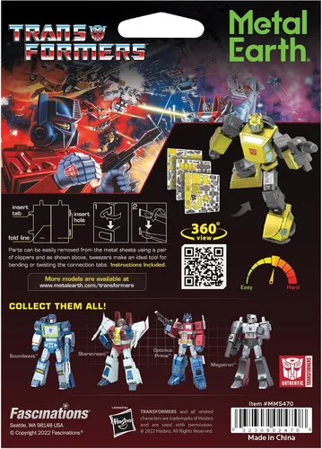 Vista 2 de Metal Earth Fascinations Transformers Bumblebee Color 3D Kit de modelo de metal con pinzas