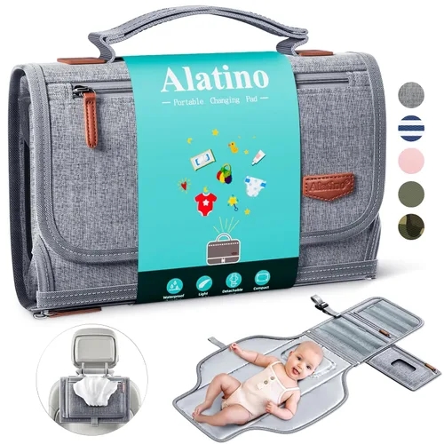 Vista 10 de Cambiador de pañales portátil con correa para el hombro, cambiador de viaje desmontable con bolsillo para toallitas para bebé, regalos para baby