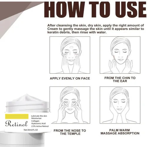 Vista 7 de Crema de retinol para la cara, crema facial de retinol con ácido hialurónico, crema nutritiva antiarrugas reparadora para el cuidado de la piel