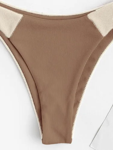 Vista 5 de ZAFUL Conjunto de bikini triangular acanalado para mujer, bikini atrevido con bloques de color, traje de baño brasileño