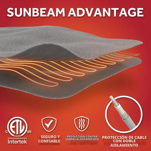 Vista 6 de Manta eléctrica térmica Sunbeam Royal Luxe de microfelpa, 4 ajustes de calor, apagado automático de 4 horas, calentamiento rápido, cálida y Cabernet