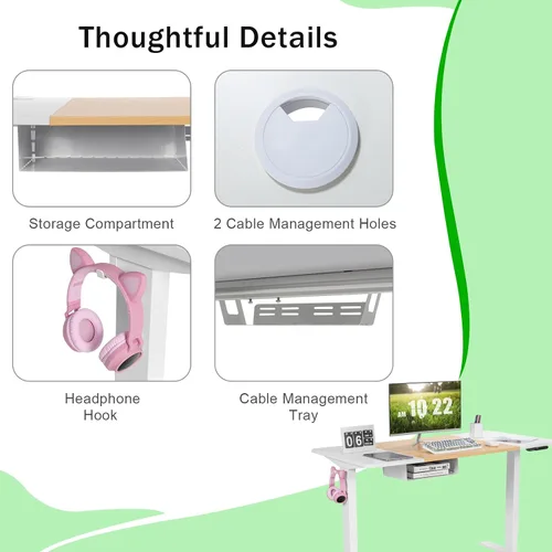 Vista 7 de Tangkula Escritorio eléctrico de pie ajustable de 55 x 28 pulgadas, escritorio de pie con panel de control y puerto USB, compartimento, diseño