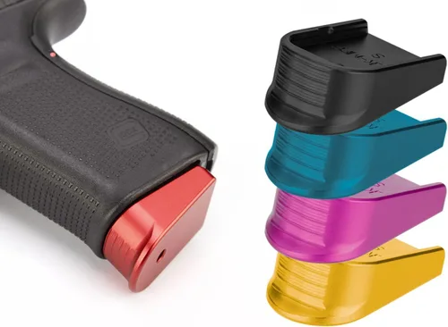 Vista 6 de NDZ Performance Extensión de dedo de placa base de cargador para Glock Gen 1-5 9MM .40 .357 SIG aluminio anodizado grabado con láser en negro