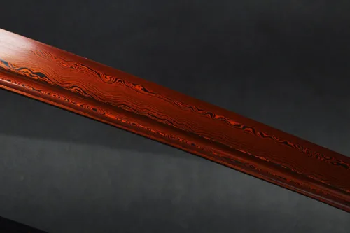 Vista 9 de Dragón rojo grabado SAYA - Espada guerrera katana japonesa de Damasco con hoja de acero doblada