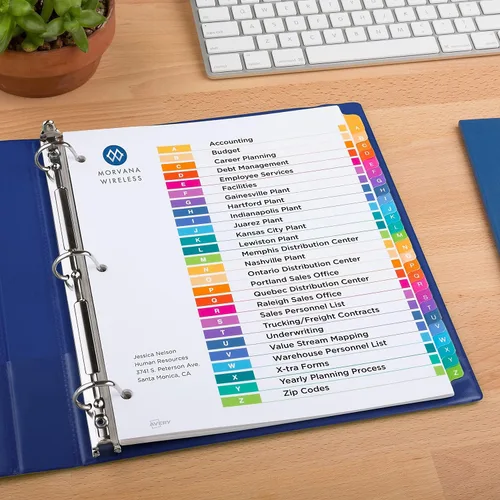 Vista 6 de Avery 11085 Ready Index Tabla de contenido personalizable Divisores multicolor, 26 pestañas, letra