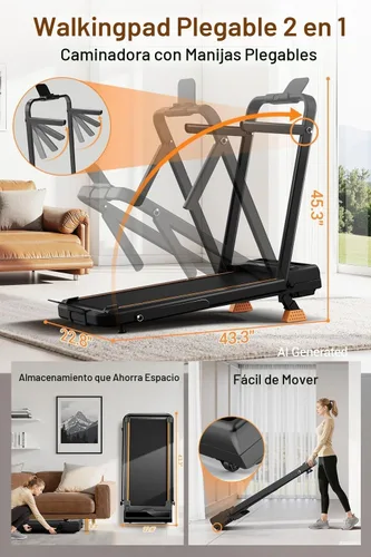 Vista 4 de Walking Pad Treadmill with 15% Incline & Handle Bar, Treadmills for Home