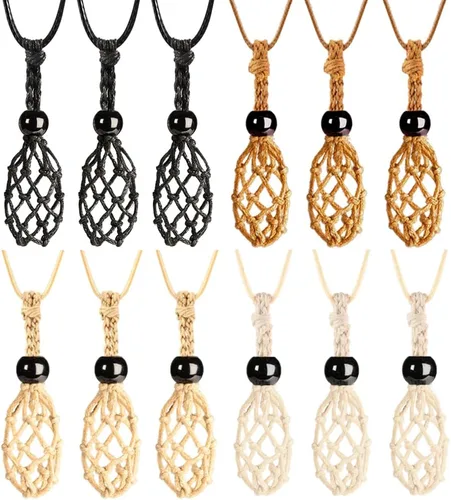 Vista 11 de Weryerker Soporte para collar de jaula de cristal de 12 piezas con cordón de collar de 1.57 pulgadas y cordón ajustable tejido a mano