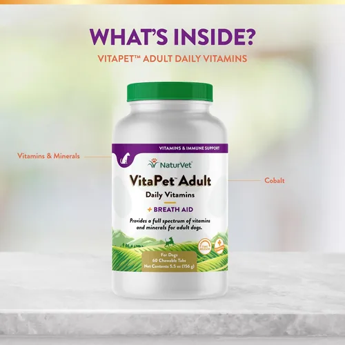 Vista 5 de NaturVet VitaPet Vitaminas diarias para perros con ayuda respiratoria – Incluye espectro completo de vitaminas, minerales, ácidos grasos omega-6
