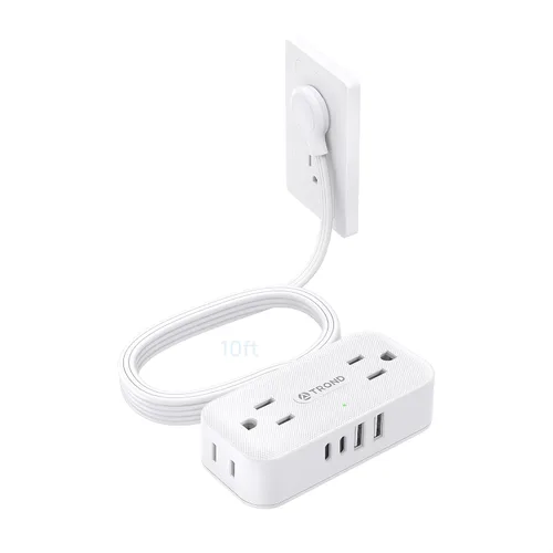 Vista 15 de TROND Regleta de alimentación de enchufe plano de 3 pies, cable de extensión plano pequeño con múltiples tomas, 4 puertos de CA y 4 puertos USB