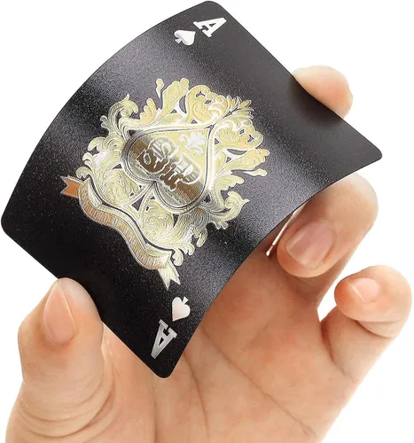 Vista 2 de EAY Cartas de juego impermeables de lujo con lámina de diamante, cartas de póquer doradas, 1 dorado + 1 negro