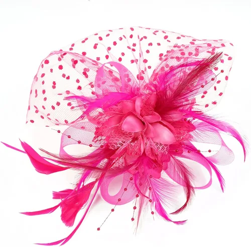 Vista 4 de Comott Tocado con diadema de plumas para mujer, tocados para fiesta de té con clip Derby para niñas y mujeres