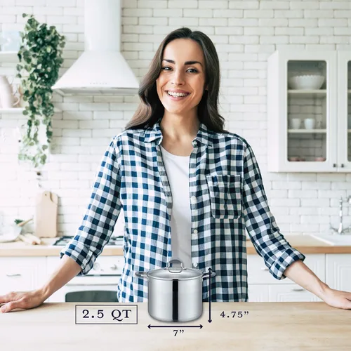 Vista 6 de CONCORD Olla de acero inoxidable con tapa de vidrio (compatible con inducción) ((2.5 QT)