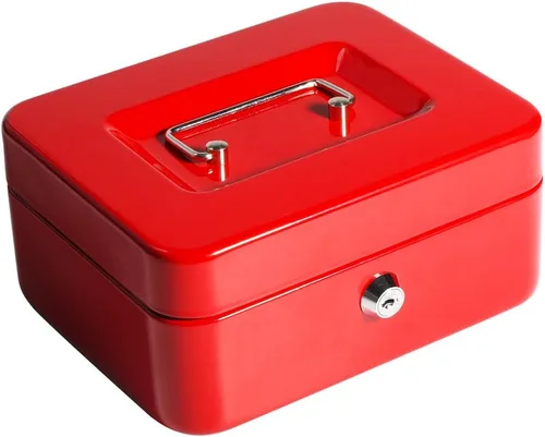 Vista 10 de Decaller - Caja de dinero pequeña con cerradura de llave, caja de dinero de metal portátil con doble capa y 2 llaves para seguridad, negro, 6 x 4