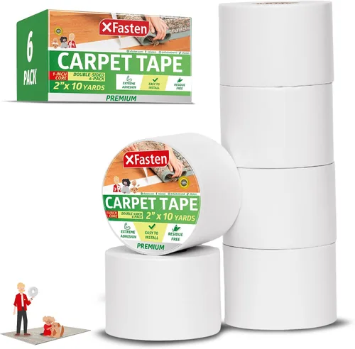 Vista 15 de XFasten Cinta de alfombra de doble cara - Cinta adhesiva resistente de 2” x 5 yardas, Cinta adhesiva de 1” de núcleo para alfombras de área sobre