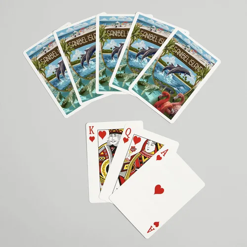 Vista 7 de Lantern Press Isla Sanibel, Florida, Montage (52 cartas de juego, baraja de cartas de tamaño póquer con comodines)