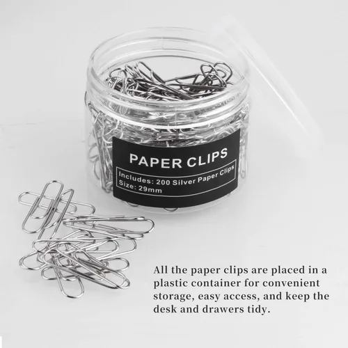 Vista 5 de Clips para papel, paquete de 200, clips de papel, adecuado para oficina, escuela y uso diario, también se utiliza para bricolaje diario, clip