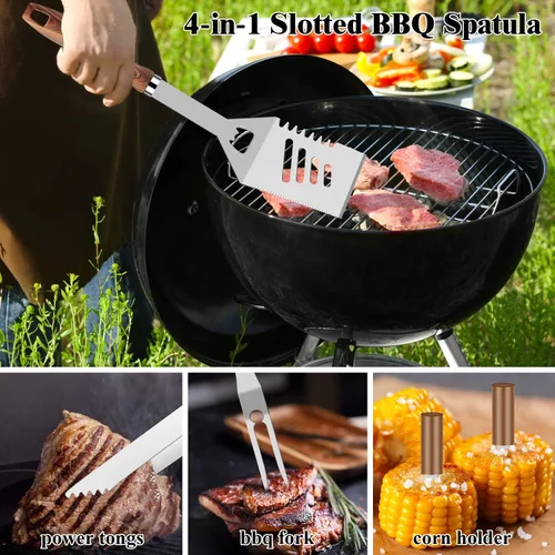 Vista 5 de ROMANTICIST Juego de 27 piezas de utensilios de parrilla resistentes para hombres, papá, Navidad, accesorios de barbacoa extragruesos, kit