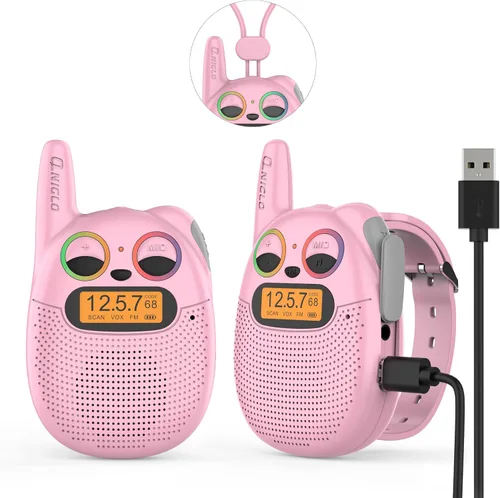 Vista 17 de Qniglo Walkie Talkies para niños recargables, paquete de 2 unidades, juguetes de regalo de Navidad y cumpleaños para niños de 3 a 12 años