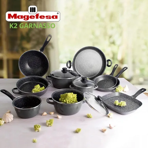 Vista 4 de San Ignacio MAGEFESA K2 Gransasso - Juego de 8 utensilios de cocina de acero inoxidable con sartén (18/20/9.4 in)