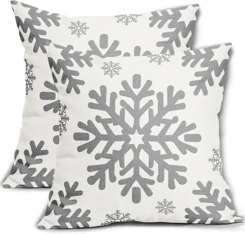 Vista 28 de Fundas de almohada decorativas de Navidad negras 40x40 cm con copos de nieve blancos de Navidad, juego de 2, temática rústica de invierno