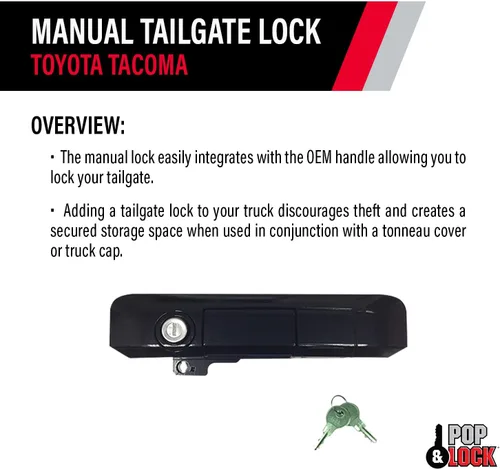 Vista 4 de Pop & Lock Cerradura manual de puerta trasera para Toyota Tacoma, Negro Arena Perla
