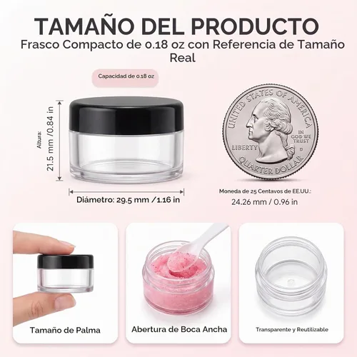 Vista 8 de 5 Gramos Contenedores de Muestra con Tapas, 25 Piezas Mini Contenedores de Maquillaje, Contenedores Cosméticos de Viaje de Plástico Vacío con Negro