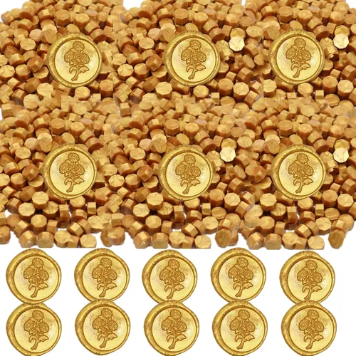 Vista 12 de 720 cuentas de sellado de cera, cuentas de cera de sellado de bronce dorado, cuentas de sello de cera octagonal de oro antiguo de 0.55 libras
