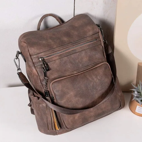 Vista 8 de CLUCI Mochila Bolso para Mujeres Mochila de Viaje de Cuero Grande Mochila para Mujeres Diseñador de Moda Bolsas de Hombro para Dama con Borla