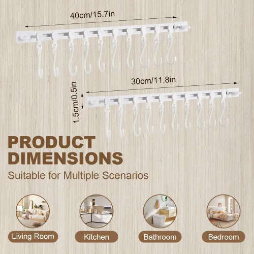 Vista 7 de Gancho multifuncional para riel deslizante, estante colgante de utensilios de cocina, colgador de pared, soporte para utensilios de ahorro