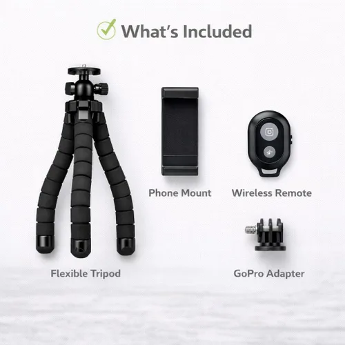 Vista 7 de Acuvar Trípode para teléfono celular con control remoto, soporte flexible de 10 pulgadas, soporte para teléfono y adaptador GoPro, trípode de viaje