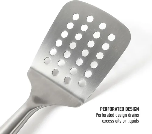 Vista 5 de Calphalon Espátula ranurada, espátula de cocina, espátula ranurada, girador de acero inoxidable con mango de silicona resistente al calor, espátula