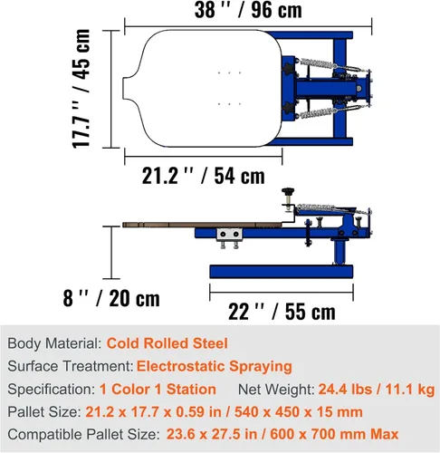 Vista 7 de VEVOR Impresora de Serigrafía, Prensa de Impresión de Serigrafía de 1 Color y 1 Estación, Prensa de Impresión de 54x45cm / 21.2x17.7pulg, Paleta