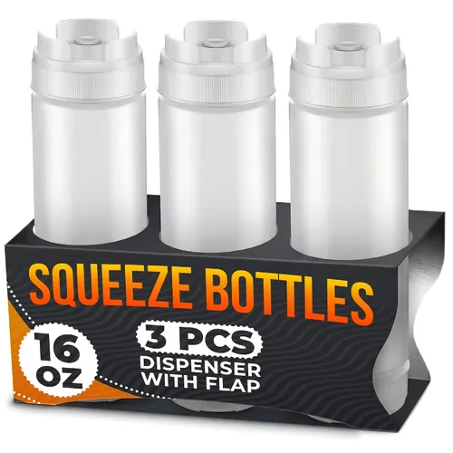 Vista 20 de Paquete de 3 botellas de plástico para condimentos de 8 onzas, botellas recargables para chorros con punta estrecha, resistentes a fugas, ideales