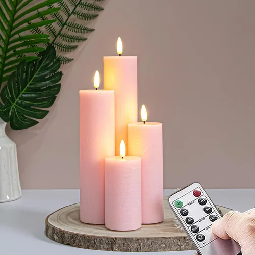 Vista 9 de Velas de pilar sin llama parpadeantes con control remoto y temporizador de ciclo, marfil, paquete de 4 operadas por batería (alimentadas por 2AA)