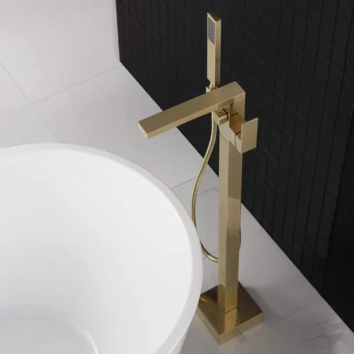 Vista 4 de WOODBRIDGE F0008BG - Grifo de llenado de bañera independiente de una sola manija contemporánea con ducha de mano en acabado dorado cepillado