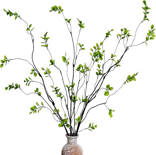 Vista 9 de 4 ramas de ficus artificiales de tallos de otoño, tallos de eucalipto sintético de 47.2 pulgadas, decoración de otoño, hojas falsas, decoración