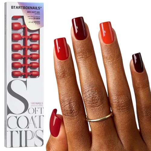 Vista 13 de BTArtboxnails Press On Nails, Long Square Red Fake Nails, 160Pcs A-L Square