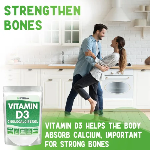Vista 2 de XPRS Nutra Vitamina D3 en polvo (colecalciferol) - VIT D sin sabor para huesos e inmunidad - Vitamina para la función muscular - Suplementos