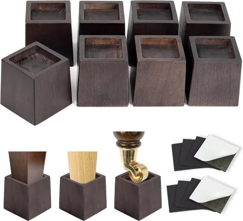 Vista 9 de Elevadores de cama de madera de 3 pulgadas de alta resistencia – Paquete de 4 elevadores de muebles de madera para cama, sofá y mesa, soporte