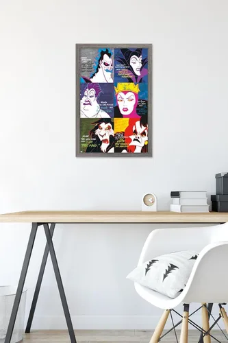 Vista 6 de Trends International Póster de pared con cuadrícula de villanos de Disney, 14.725 x 22.375 pulgadas, versión enmarcada de madera de granero