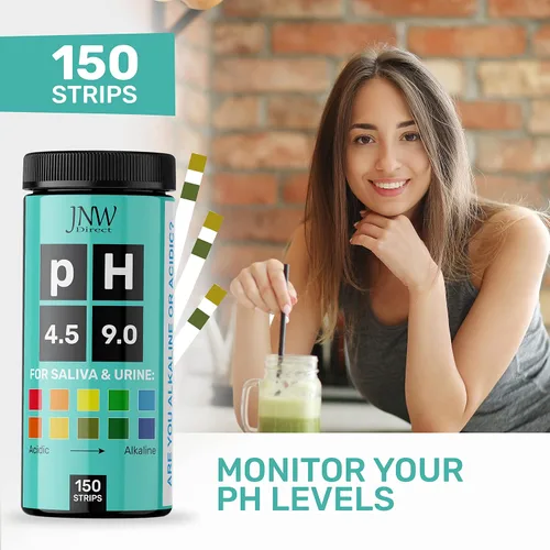 Vista 2 de Tiras de prueba de pH para orina y saliva, 150 tiras de prueba de pH de papel tornasol con libro electrónico, prueba rápida y fácil de nivel de pH