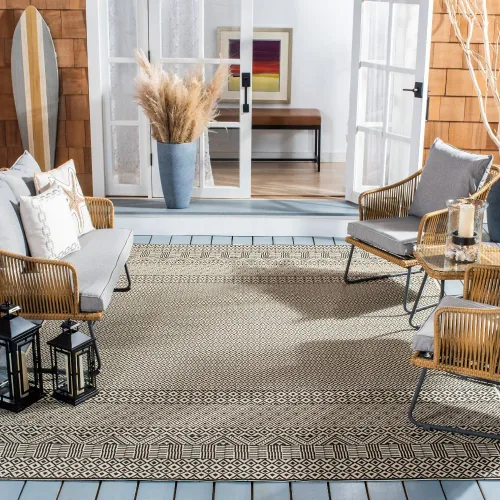 Vista 55 de SAFAVIEH Alfombra lavable para exteriores, colección Courtyard de 2.3 x 6.7 pies, beige y azul aguamarina, no desprende pelusa y es fácil