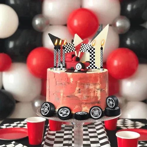 Vista 8 de 13 velas de cumpleaños temáticas de coches de carreras, número 1 vela a Velas de pastel de cumpleaños a cuadros en blanco y negro para decoración