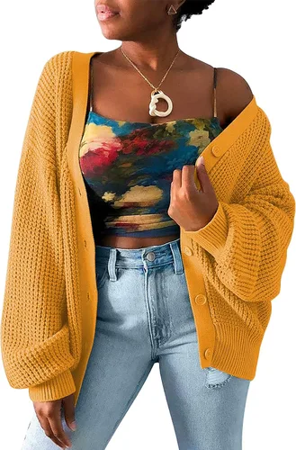 Vista 3 de QUALFORT - Suéter tipo cárdigan de punto para mujer, 100% algodón, de manga larga, con botones y de gran