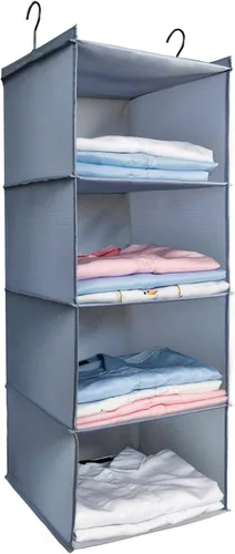 Vista 38 de Organizador colgante para armario y almacenamiento con 3 estantes, estantes colgantes plegables de montaje fácil para guardar ropa, bolsos, zapatos