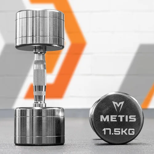 Vista 3 de METIS Mancuernas cromadas [5.5lbs-66lbs] Pesas libres Equipo de fitness