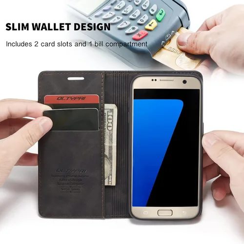 Vista 2 de Funda de cuero estilo cartera vintage para Samsung S